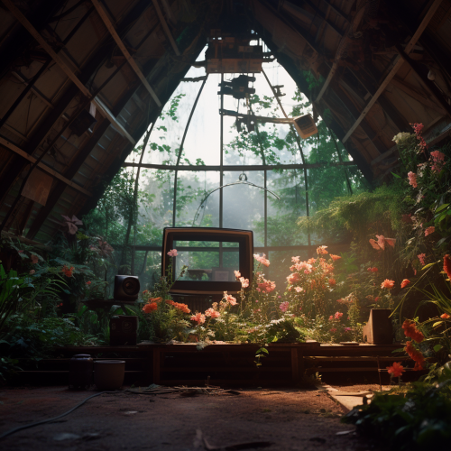 Lush green plants in futuristic greenhouse