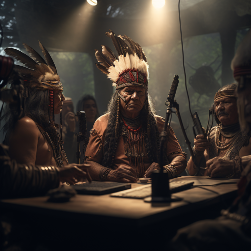 Indigenous chief speaking in podcast studio