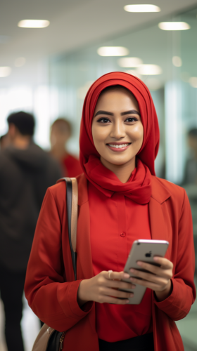Indonesian business woman smiling at camera