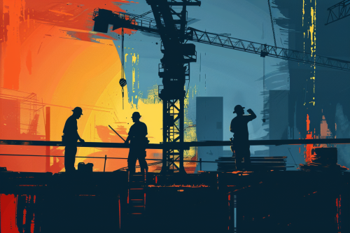 Silhouetted Construction Workers Vector Image