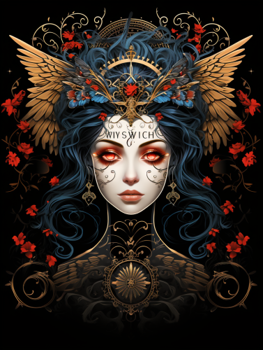 Vibrant Virgo tattoo design on dark background