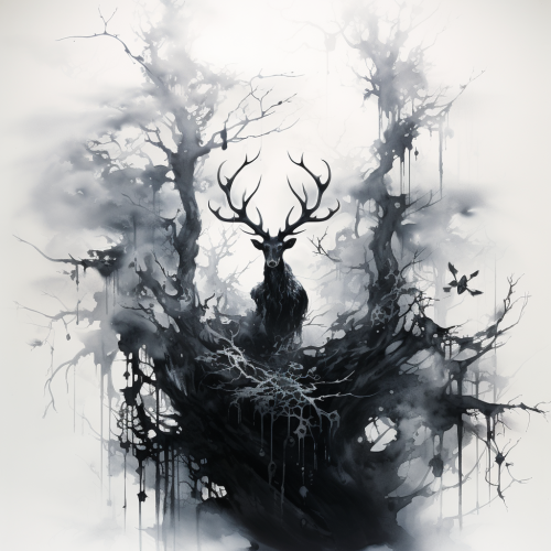 Enigmatic forest creatures in traditional Chinese ink and paper