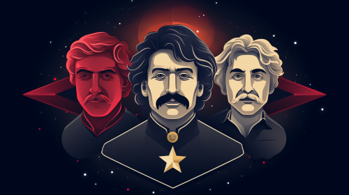 Instagram logo with historic figures and symbolic elements