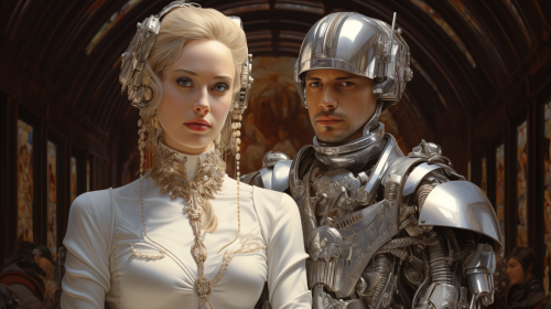 Futuristic glamour wedding with intelligent human and robotic partner Futuristic glamour wedding with intelligent human and robotic partner
