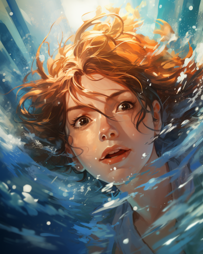 Candid shot of intense anime-style swimmer woman