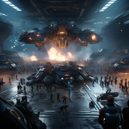 Intense Battle in Spaceship Hangar