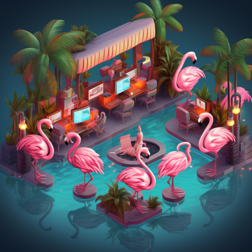 Isometric Flamingos Gambling Casino Sportsbook Tropical Vibe
