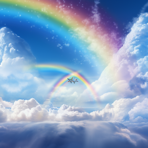 Israel flag with rainbow in sky