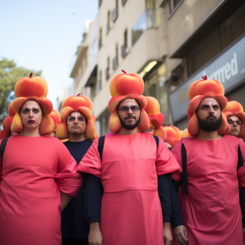 Israelis dressed as apples protesting