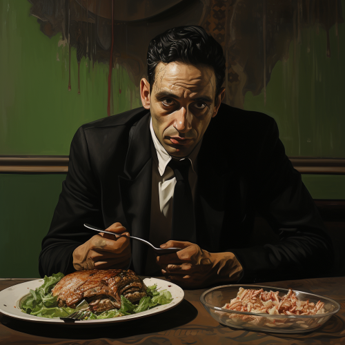 Italian mobster enjoying a chicken salad