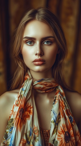 Italian woman in designer dress with stylish scarf