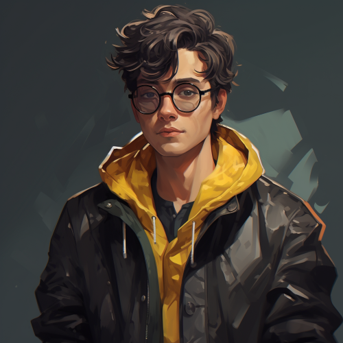 Stylish jacket with elbow pads and eyeglasses