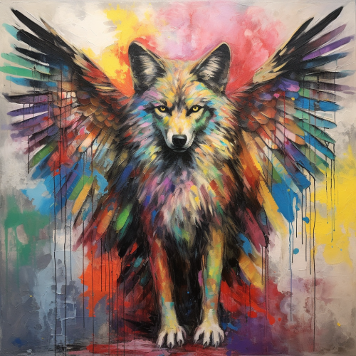 Abstract representation of a wolf with wings