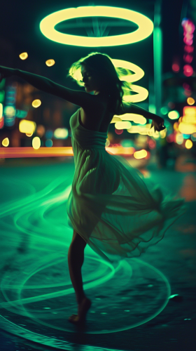 Jakarta street dancer spinning at night