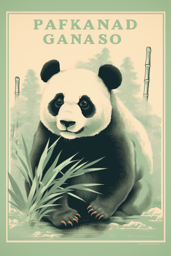 Green Japan Bamboo Panda Travel Poster