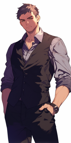 Anime character wearing black vest