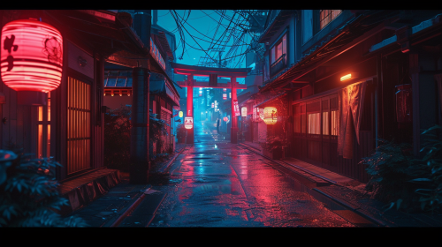 Ghostly Yokai spirits materializing from the luminous tori gate