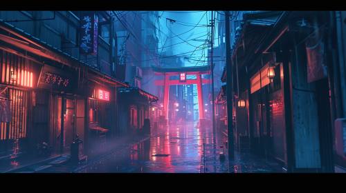 Beautiful Japanese City Street at Twilight