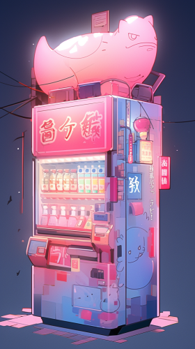Cute Japanese vending machine with neon lights