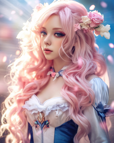 Japanese pale woman elf princess with crystal accessories