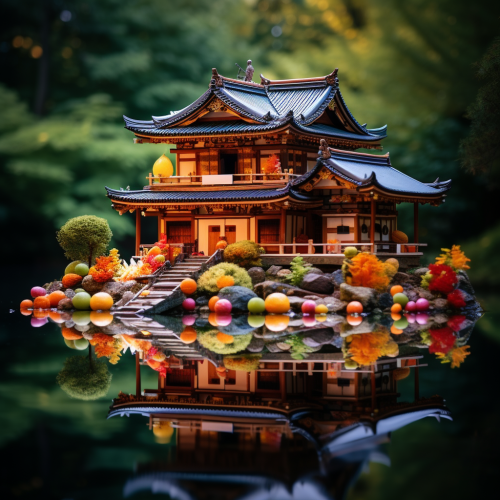 Colorful Japanese Temple with Snacks