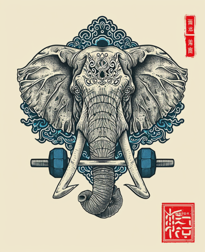 Japanese-American Elephant Tattoo with Dumbbells
