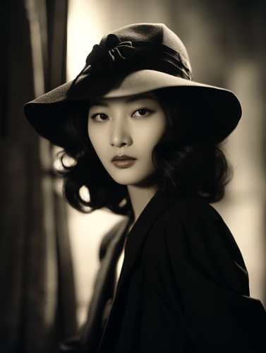 Ethereal black and white portrait of Japanese actress