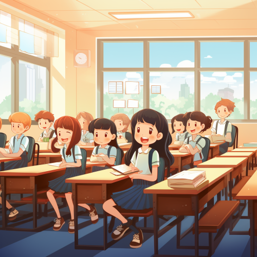 Japanese students at school animation