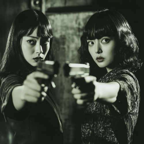 Two Japanese women pointing guns Two Japanese women pointing guns