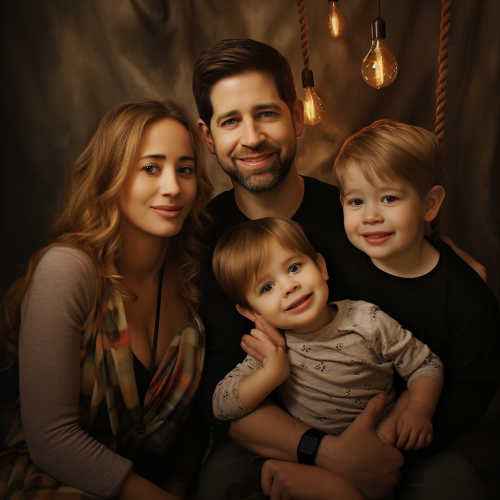 Realistic family portrait of Jenna Fischer and John Krasinski