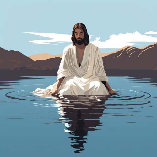 Minimalist style image of Jesus being baptized
