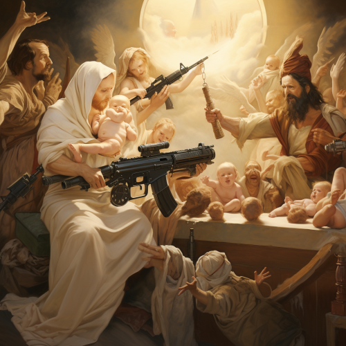 Jesus giving birth to baby guns