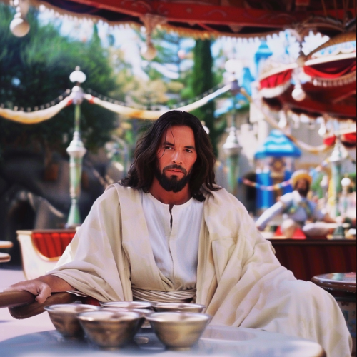 Jesus at Disneyland unimpressed teacups
