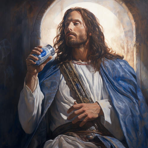Jesus drinking Bud Light beer
