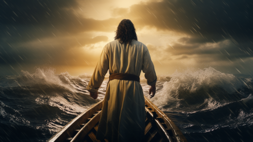 Jesus walking on water amidst storm