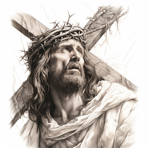 Jesus carrying cross in agony