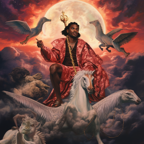 Jesus flying with angels, Satan snake, Lil Nas X