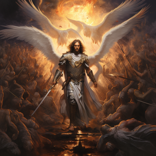 Jesus leading warrior angels in battle Jesus leading warrior angels in battle