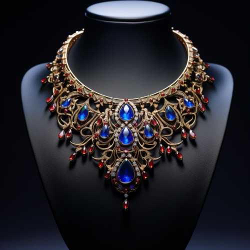 Beautiful Jeweled Necklace on Display Stand