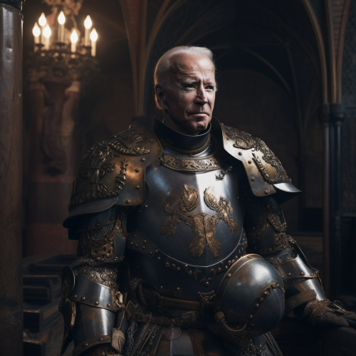 Joe Biden in Armor Inside Dim Church