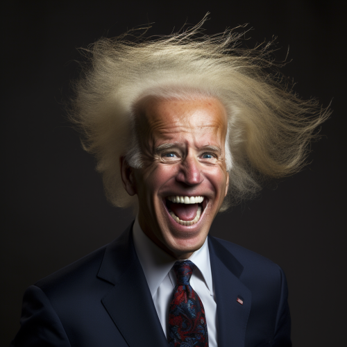 Joe Biden with crazy hair and overgrown teeth