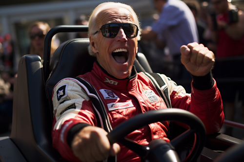 Joe Biden cheering as Formula One driver Joe Biden cheering as Formula One driver