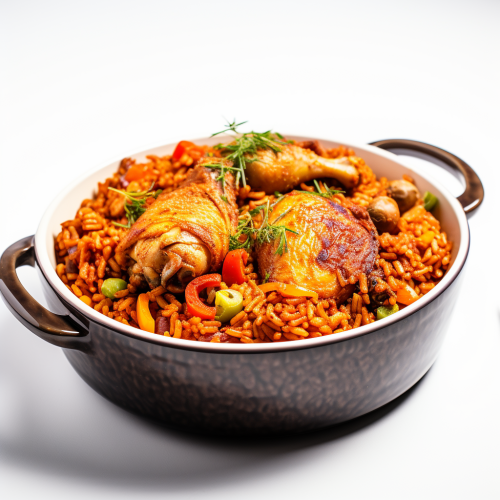 One-pot red rice dish with chicken leg One-pot red rice dish with chicken leg