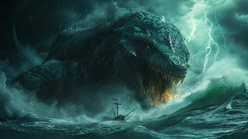 Sea Serpent Leviathan Intimidating Ship