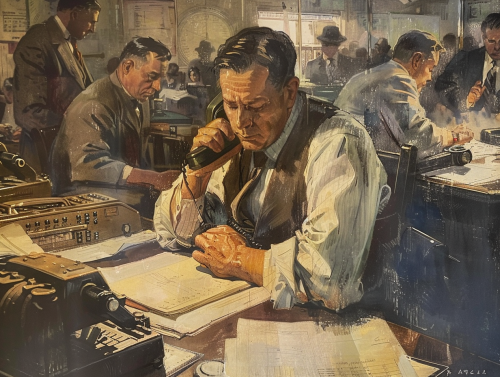 journalist typing busy news room 1920s journalist typing busy news room 1920s