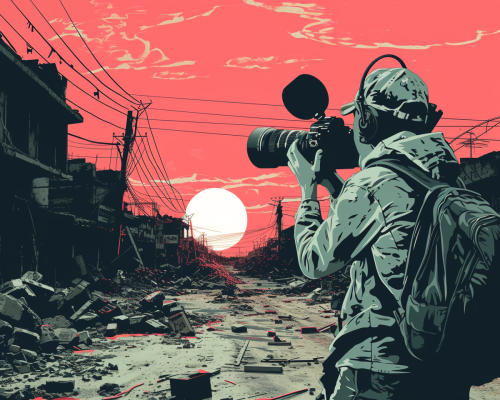 Journalist with Leica Camera Documenting War Zone