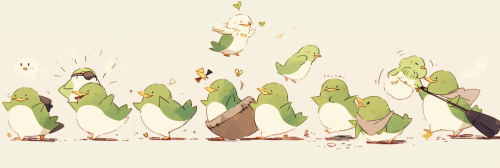 Cute jumping frogs in Niji style