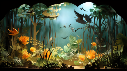 Immersive paper jungle scene