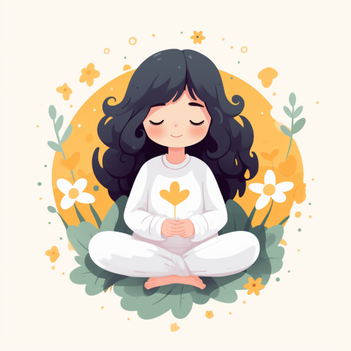 Kawaii girl meditation in peaceful garden