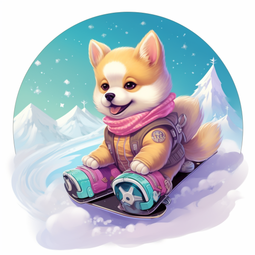 Adorable Kawaii Style Dog Snowboarding